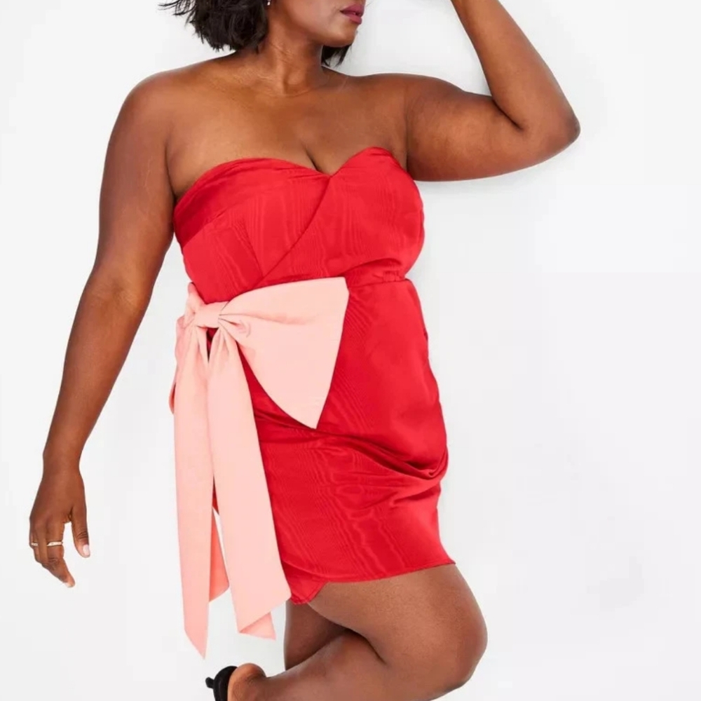 Future Collective Bow Dress PLUS XXL 2X Strapless Sweetheart Red Pink Orange